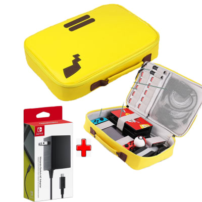 Pack Maleta para Nintendo Switch y Oled Pikachu Amarillo + Cargador Original