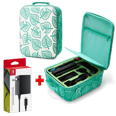 Pack Maleta para Nintendo Switch y Oled Animal Crossing Verde Grande + Cargador Original