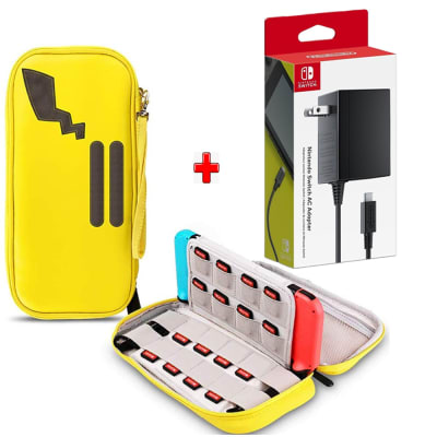 Pack Estuche para Nintendo Switch y Oled Pikachu + Cargador Original