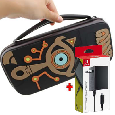 Pack Estuche para Nintendo Switch y Oled Zelda Marrón + Cargador Original