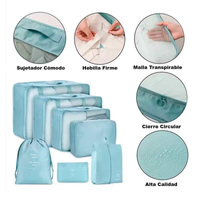 Set 7 Organizadores de Viaje Estuches Almacenamiento Verde Agua