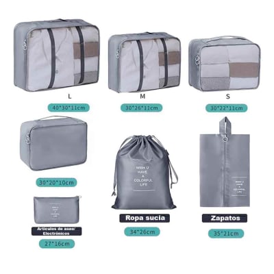 Set 7 Organizadores de Viaje Estuches Almacenamiento Gris
