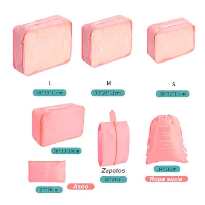 Set 7 Organizadores de Viaje Estuches Almacenamiento Rosado