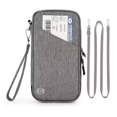 Estuche Organizador Documentos de Viaje RFID con Sujetador Impermeable Gris RD