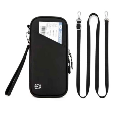 Estuche Organizador Documentos de Viaje RFID con Sujetador Impermeable Negro RD