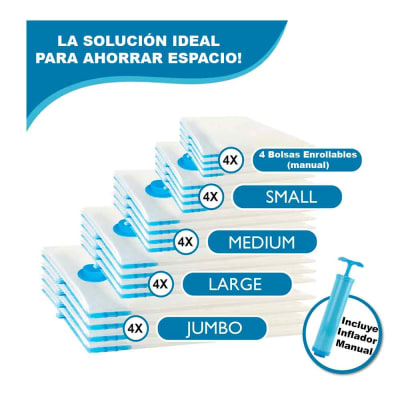 Set 20 Bolsas de Aire al Vacío de Viaje con Bomba de Aire Manual Jumbo Large Medium Small