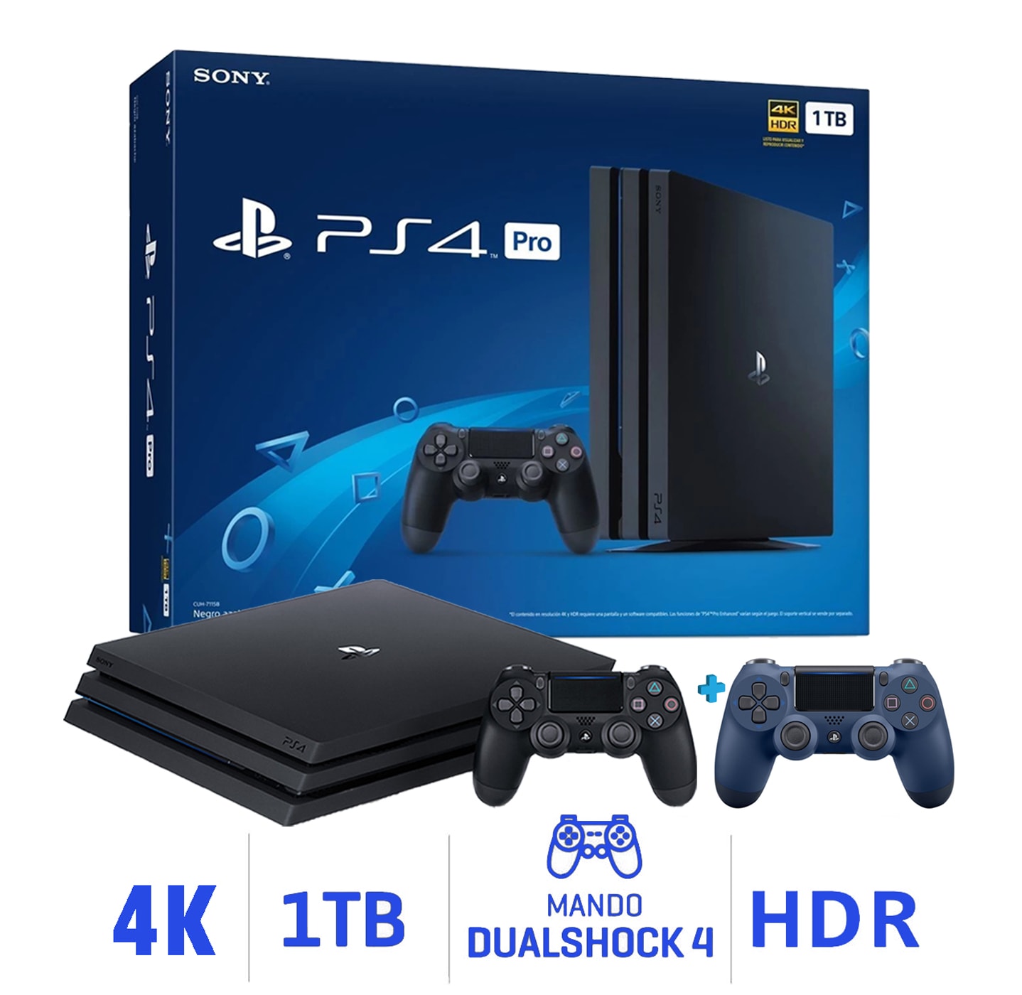 Consola PS4 Pro 1TB 4K + Mando DualShock 4 Azul Noche Midnight Blue ...