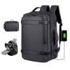 Mochila de Viaje Impermeable 180° Ancho Ajustable Cuero Sintético con Puerto USB Negro Mod. B1