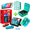 Pack Consola Nintendo Switch OLED Neón + Maleta Verde Animal Cross + Mica + Funda Joycons Animal Cro1