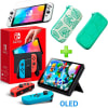 Pack Consola Nintendo Switch OLED Neón + Estuche Verde OscuroBlanco + Mica Vidrio1