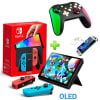 Pack Consola Nintendo Switch OLED Neón + Mando Alternativo VerdeFuxia LA + Mica Vidrio1