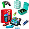 Pack Consola Nintendo Switch OLED Neón + Maleta A. Cros + Mando Alternativo VerdeFuxia LA + Mica1