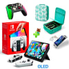 Pack Consola Nintendo Switch OLED Blanco + Maleta A. Cros + Mando Alternativo VerdeFuxia LA + Mica1