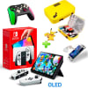 Pack Consola Nintendo Switch OLED Blanco + Maleta Pikachu + Mando Alternativo VerdeFuxia LA + Mica1
