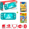 Consola Nintendo Switch Lite Turquesa + Pokémon Lets Go Pikachu + Mario Maker 21