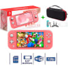 Consola Nintendo Switch Lite Coral + Kit Estuche Negro/Rojo + Mica + Case + Cable1