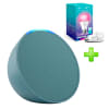 Pack Echo Pop Parlante Alexa Verde Azulado + Foco TP-Link 60W Kasa KL135 #TECNOL8807#TECNOL87331