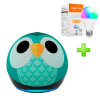 Pack Echo Dot para Niños 5ta Gen Alexa Owl Búho Verde + Foco Amazon Basic 60W #TECNOL8732#TECNOL87581