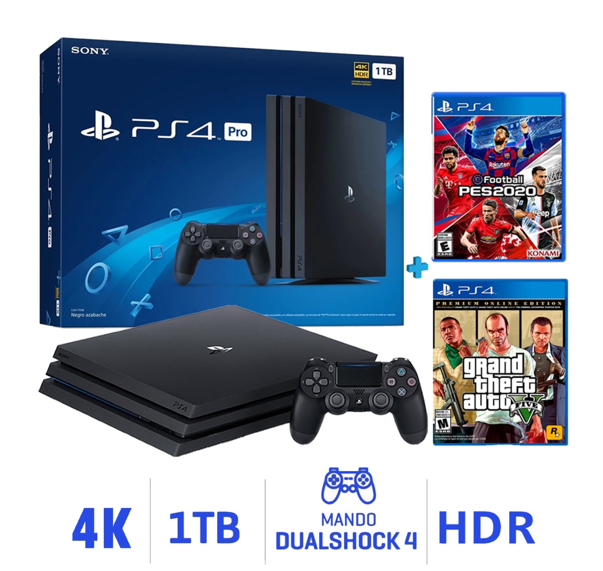Consola PS4 Pro 1TB 4K HDR PES 2020 GTA V Premium Online Boomers - Main Image