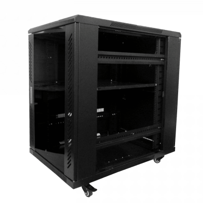 Rack /Gabinete 18U 90CM-FONDO RACK PISO C/PDU-VENT NEGRO1