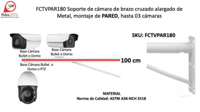 Soporte de cámara de brazo cruzado alargado de Metal, montaje  de pared, hasta 03 cámaras