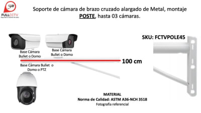 Soporte de cámara de brazo cruzado alargado de Metal,  montaje POSTE, hasta 03 cámaras