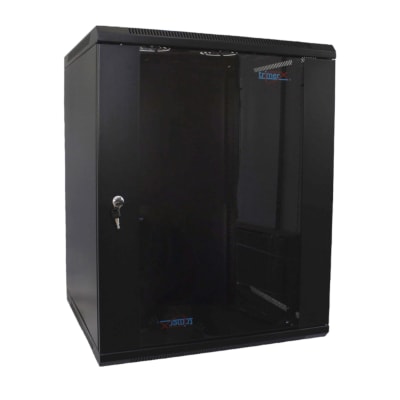 Gabinete/Rack Mural armable 9U, puerta de vidrio 50 Alto, 60 ancho, 60 fondo cm.