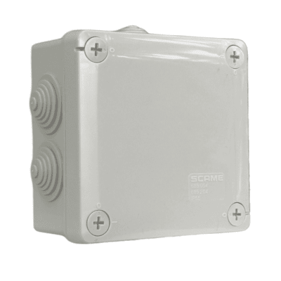 Caja estanca, distribución, PVC 100x100x50mm Con conos y Tornillos1