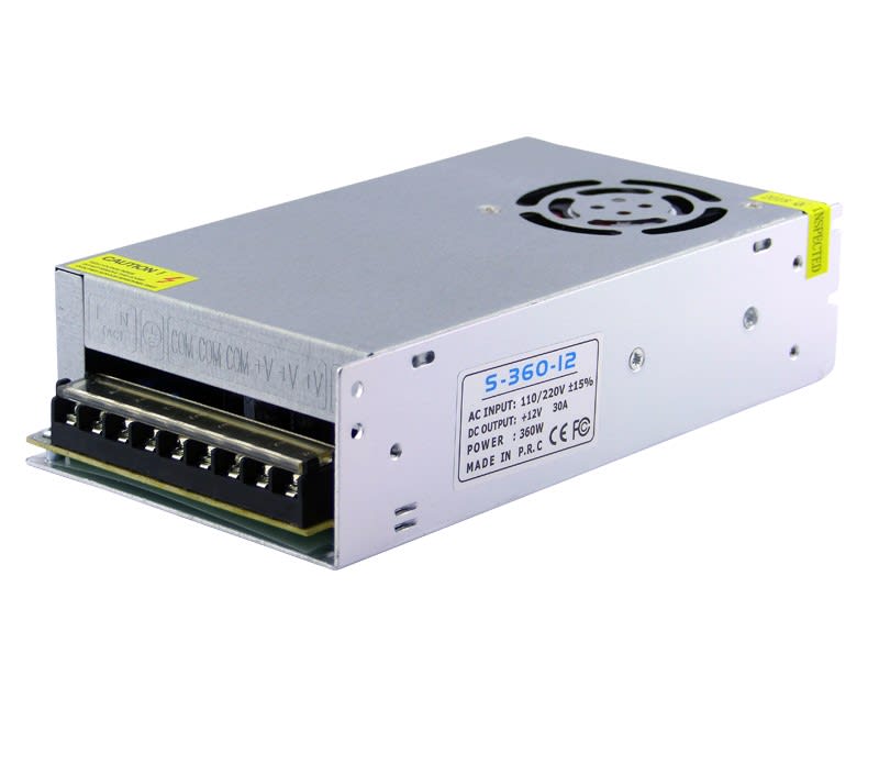 Switching, Fuente de Poder 12v 30a, metal, con ventilador, sin cable, para CCTV. 0