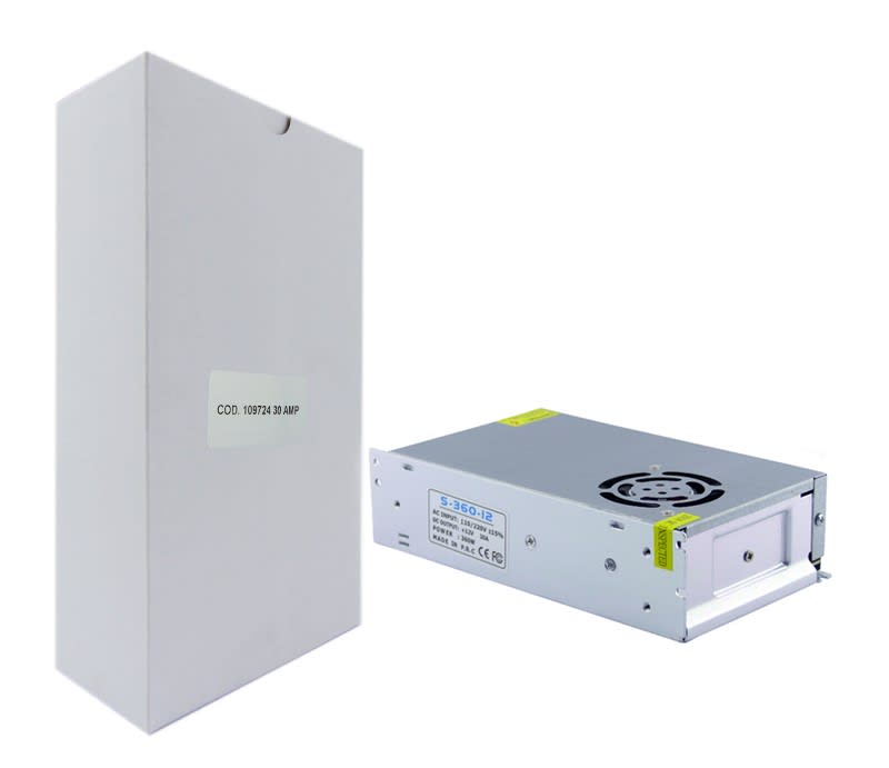 Switching, Fuente de Poder 12v 30a, metal, con ventilador, sin cable, para CCTV.3