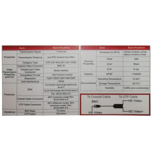 Video Balun, Set 4K Ponchable DS-1H18S/E-C Hikvision x 100 unidades4