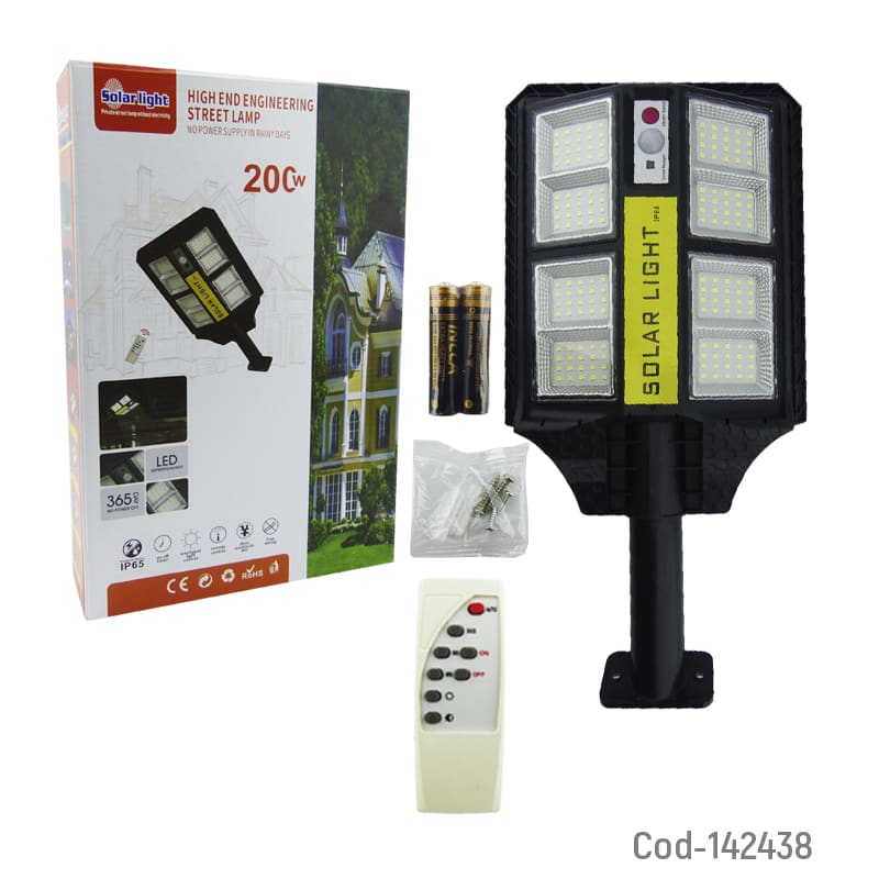 Foco Con Brazo Solar De 200 Watt Con 160 LED En 8 Placas2