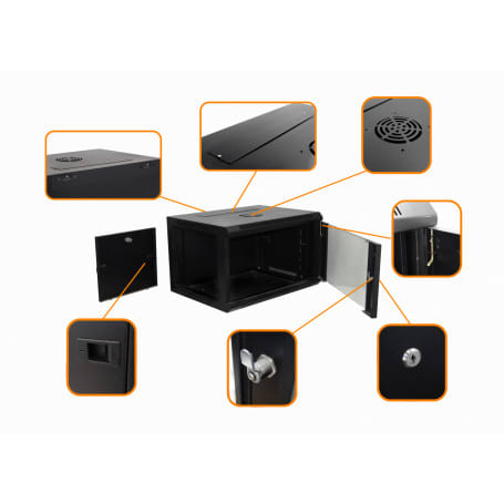 Rack Pared Mural Negro Puerta-Vidrio,  60CM-FONDO 4U5