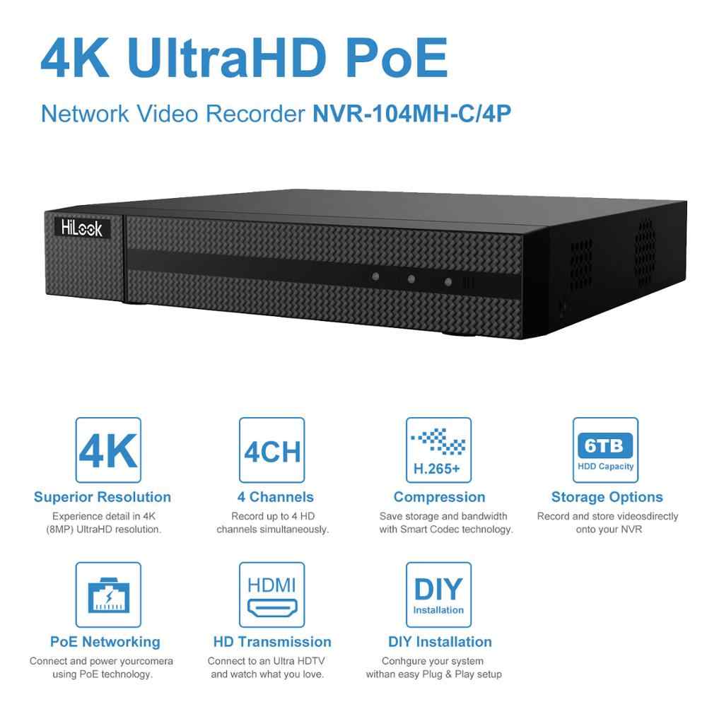 NVR 4K 4 CANALES POE NVR-104MH-C/4P /alarma HiLook1