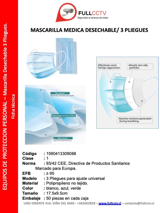 Mascarillas de 3 Pliegues Certificación CE de la FDA desechable caja 50u.6