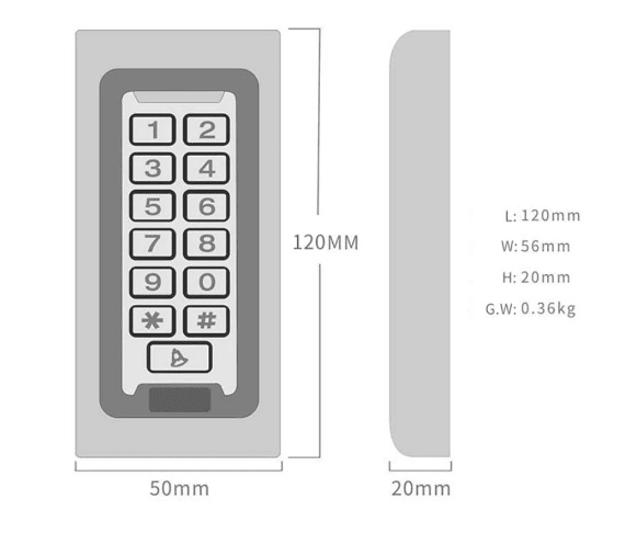 Control de Acceso RFID con teclado metálico, tarjeta de proximidad de 26 salidas, 2000 usuarios.3