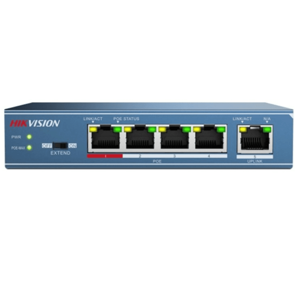 SWITCH 4 puertos POE + 1 puerto UPLINK DS-3E0105P-E/M(B) HIKVISION 0