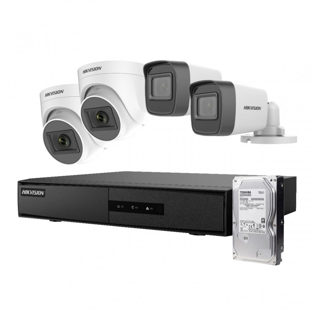 Kit Analogo 1080P DVR-M1 4CH 2Turret+2Bala + 1TB Video Hikvision 0