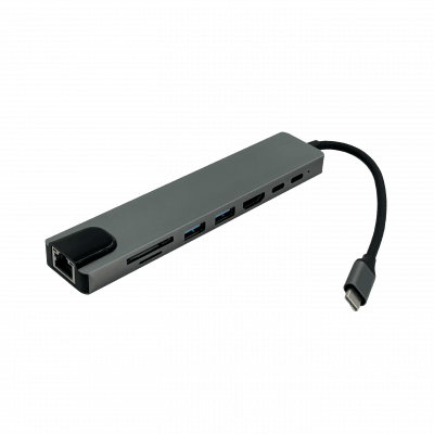 Hub Type-C 2-USB-C 1-HDMI 2-USB-AH SD/mSD RJ45-10/100 Aluminio 0