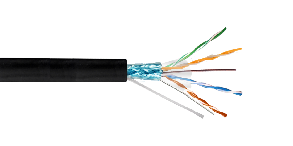Cable UTP F/UTP cat5e Exterior CCA apantallado NEGRO, 305 mt, AWG25/0,45mm Aleación (CCA) 0