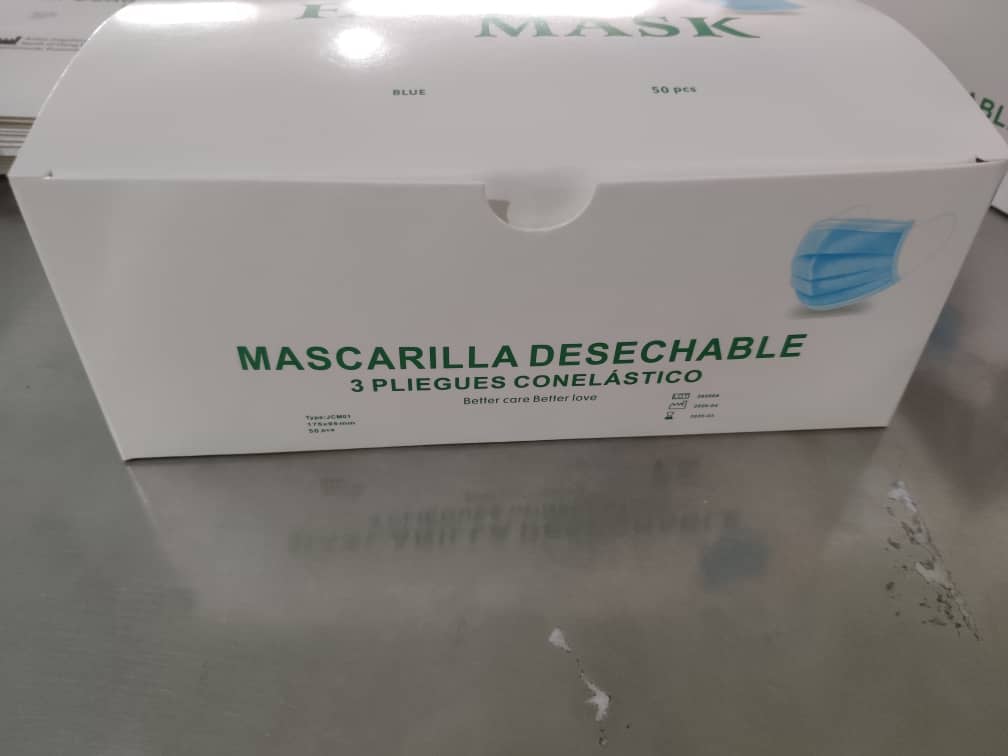 Mascarillas de 3 Pliegues Certificación CE de la FDA desechable caja 50u.2