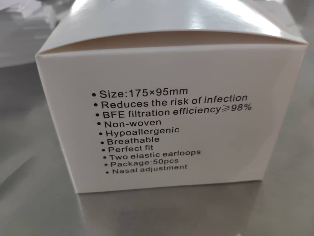 Mascarillas de 3 Pliegues Certificación CE de la FDA desechable caja 50u.3