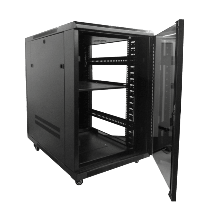 Rack /Gabinete 18U 90CM-FONDO RACK PISO C/PDU-VENT NEGRO2