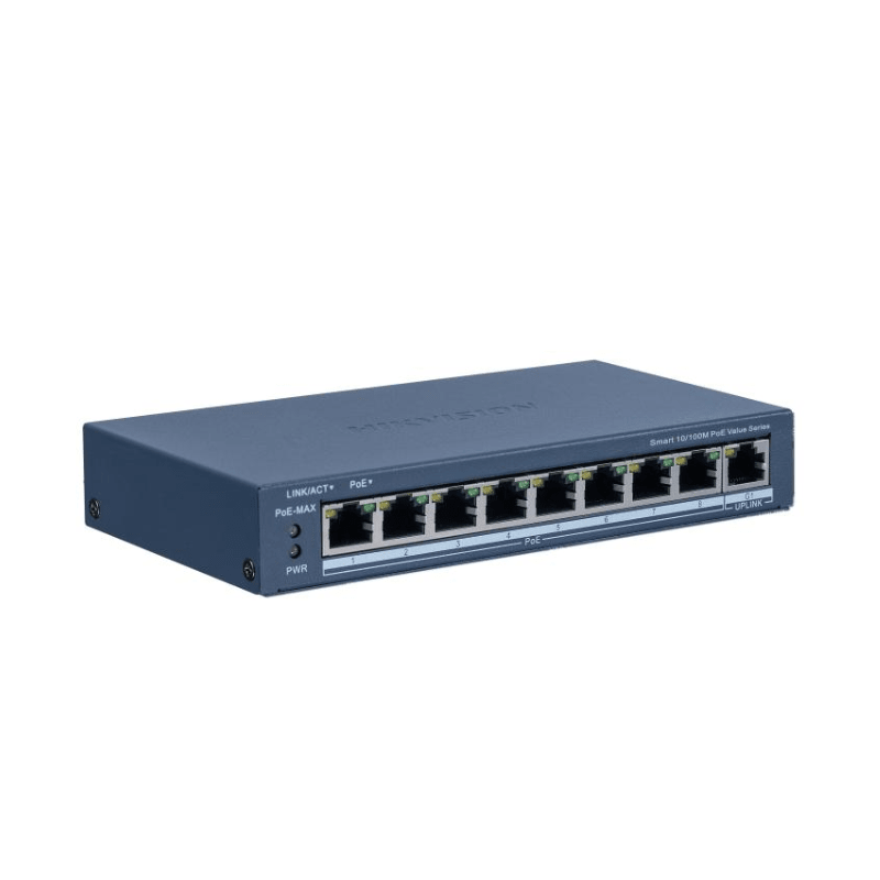 Switch Poe / No Administrable / 8 Puertos 10/100 Mbps Poe / 1 Puerto 1000 Mbps Uplink / Poe Hasta 300 Metros / 60 W  mod.: DS-3E1309P-EI/M2