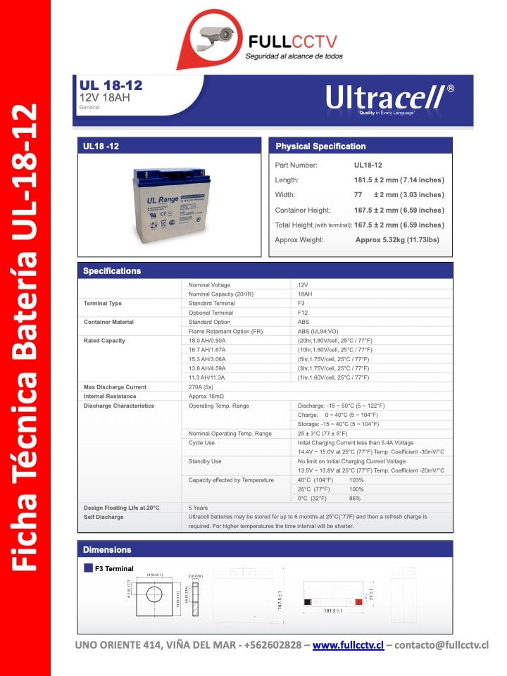 BATERIA ULTRACELL 12V 18AH2