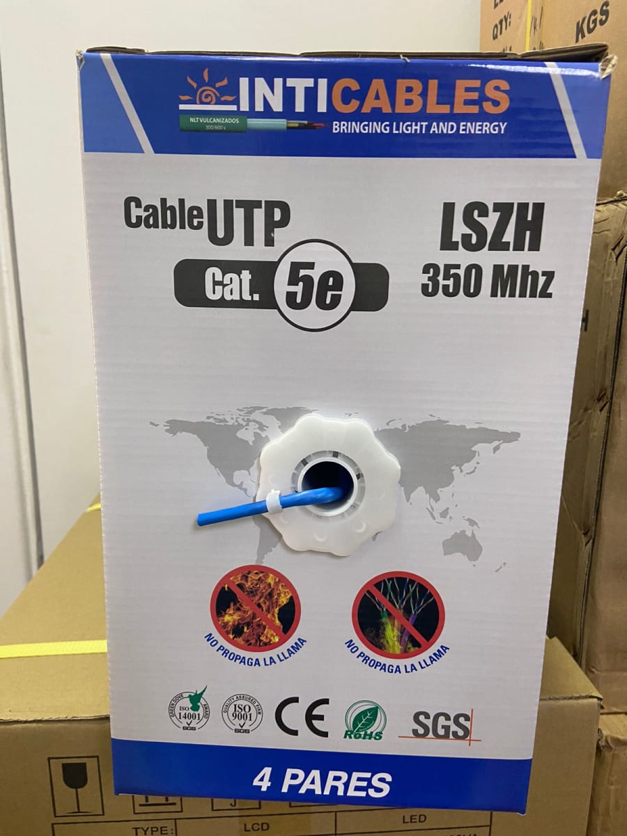 Cable U/UTP Cat5E interior 24AWG AZUL 305mt CCA LSZH 1