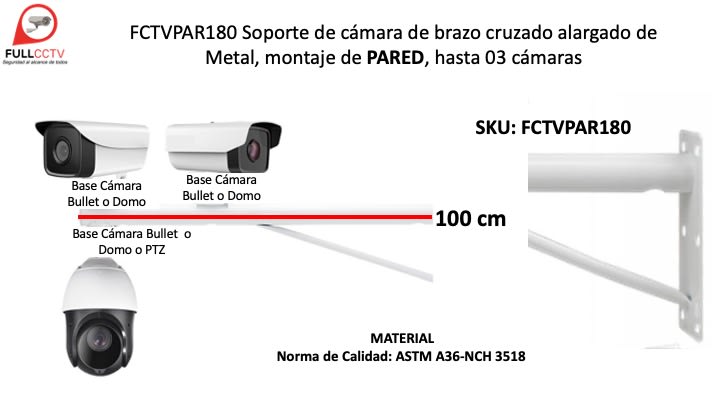 Soporte de cámara de brazo cruzado alargado de Metal, montaje  de pared, hasta 03 cámaras 0