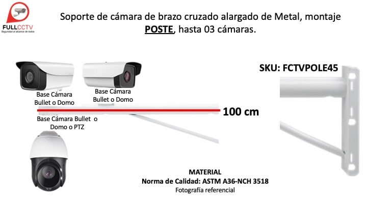 Soporte de cámara de brazo cruzado alargado de Metal,  montaje POSTE, hasta 03 cámaras 0