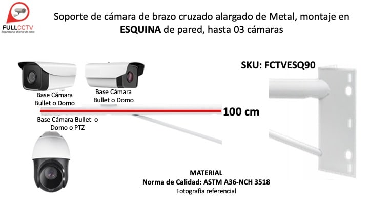 Soporte de cámara de brazo cruzado alargado de Metal, montaje en ESQUINA de pared, hasta 03 cámaras 1