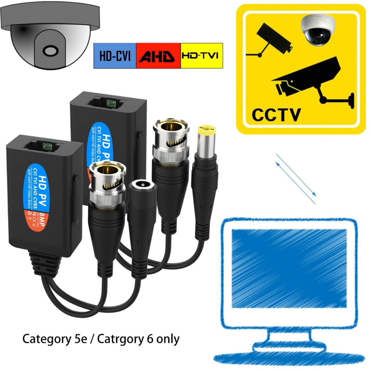 Balun 8MP 1Ch Video + Alimentacion Con Salida A RJ453